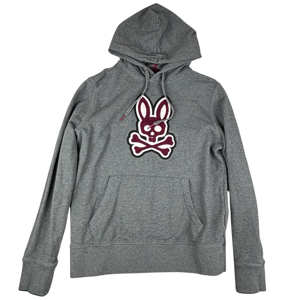 Psycho‎ Bunny Hoodie Mens Small Gray Patchin Chenille Logo Patch Sweatshirt